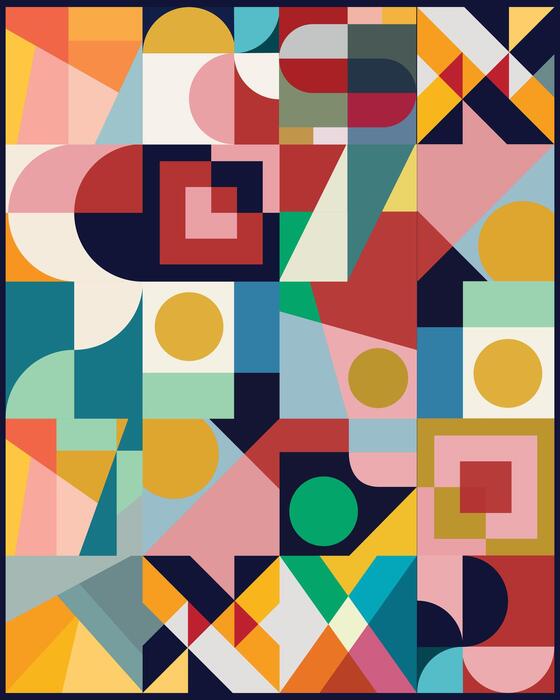 Collection of calming evening activities represented through abstract geometric shapes